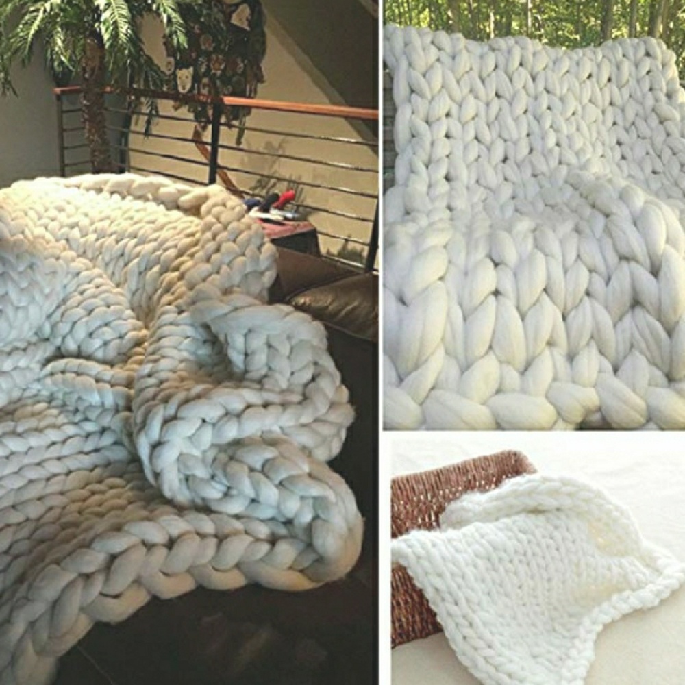 Bulky Chunky Giant Knit Throw Hand-Made Blanket - Picture 2 of 5